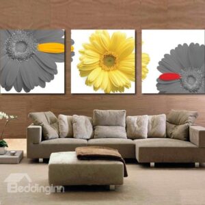 New Arrival Elegant Daisy Flowers Print 3-piece Cross Film Wall Art Prints