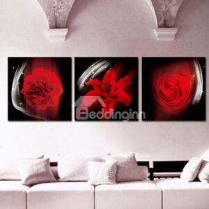 New Arrival Lovely Red Rose and Lily Print 3-piece Cross Film Wall Art Prints