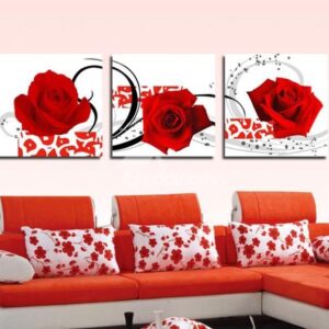 New Arrival Romantic Red Roses Print 3-piece Cross Film Wall Art Prints