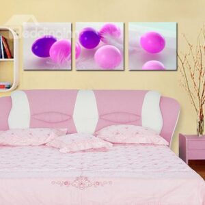 New Arrival Beautiful Purple Eggs and Feather Print 3-piece Cross Film Wall Art Prints