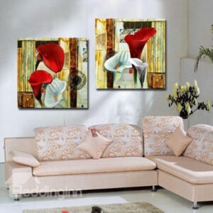 New Arrival Beautiful Red and White Calla Flowers Print 2-piece Cross Film Wall Art Prints