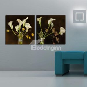 New Arrival Elegant White Calla and Withering Flowers Print 2-piece Cross Film Wall Art Prints