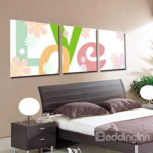 New Arrival Lovely Flowers and Letters Print 3-piece Cross Film Wall Art Prints