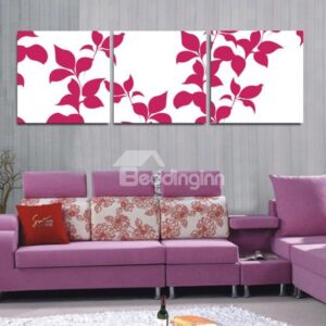 New Arrival Lovely Pink Leaves Print 3-piece Cross Film Wall Art Prints