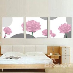 New Arrival Elegant Pink Roses Print 3-piece Cross Film Wall Art Prints