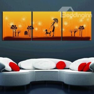New Arrival Lovely Lady and Trees Print 3-piece Cross Film Wall Art Prints