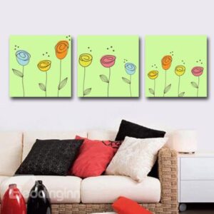 New Arrival Lovely Cartoon Flowers Print 3-piece Cross Film Wall Art Prints