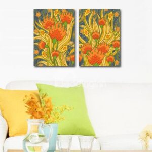 New Arrival Beautiful Orange Flowers Painting Print 2-piece Cross Film Wall Art Prints