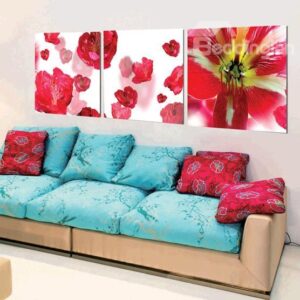New Arrival Stunning Red Flowers and Stamen Print 3-piece Cross Film Wall Art Prints