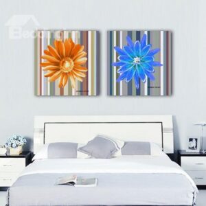New Arrival Beautiful Flowers and Colorful Stripes Print 2-piece Cross Film Wall Art Prints
