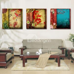 New Arrival Luxurious Colorful Flowers Print 3-piece Cross Film Wall Art Prints
