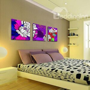 New Arrival Stunning Colorful Flowers Painting Print 3-piece Cross Film Wall Art Prints