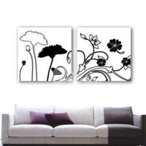 New Arrival Elegant Simple Floral Patterns Print 2-piece White Cross Film Wall Art Prints
