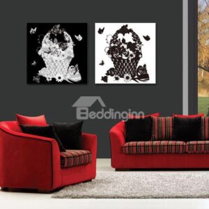 New Arrival Beautiful Black and White Flower Baskets Print 2-piece White Cross Film Wall Art Prints