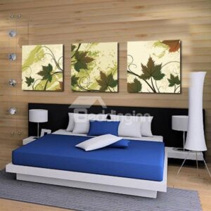 New Arrival Elegant Green Maple Leaves Print 3-piece Cross Film Wall Art Prints
