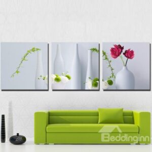 New Arrival Lovely Flowers in White Vase Print 3-piece Cross Film Wall Art Prints