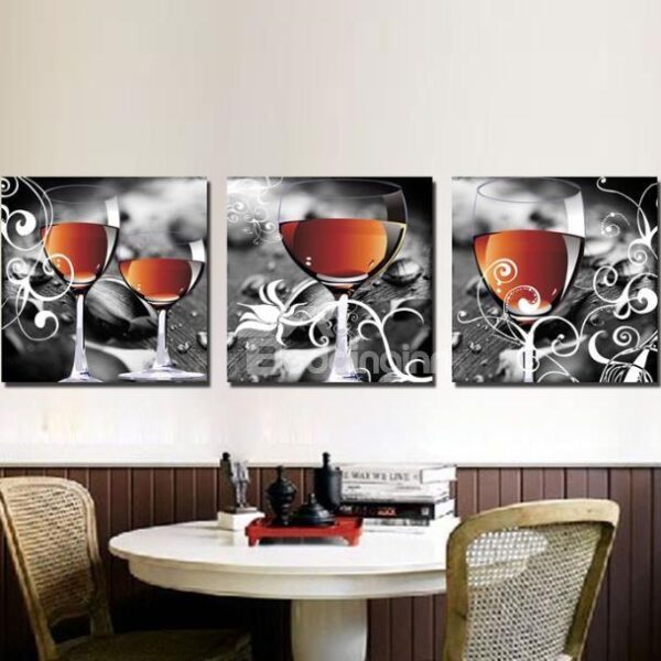 New Arrival Lovely Wine in Glass Print 3-piece Cross Film Wall Art Prints