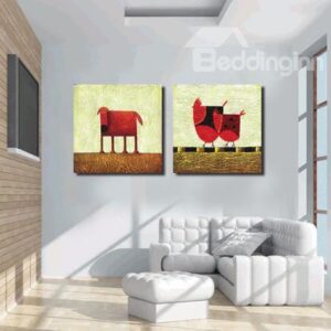 New Arrival Lovely Red Chicken and Dog Print 2-piece White Cross Film Wall Art Prints
