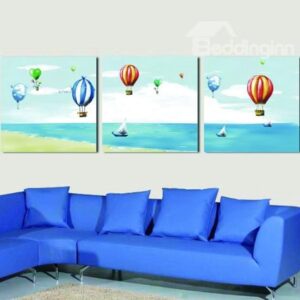 New Arrival Lovely Colorful Hot-air Balloons Print 3-piece Cross Film Wall Art Prints