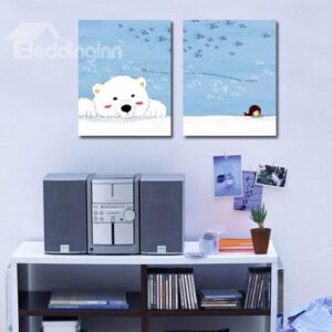New Arrival Lovely Bear and Little Girl Print 2-piece Cross Film Wall Art Prints