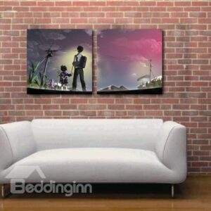 New Arrival Lovely Kids Looking at the Sky Cartoon Print 2-piece White Cross Film Wall Art Prints