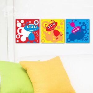 New Arrival Lovely Colorful Cartoon Animals Print 3-piece Cross Film Wall Art Prints
