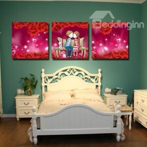 New Arrival Lovely Lovers and Red Roses Print 3-piece Cross Film Wall Art Prints
