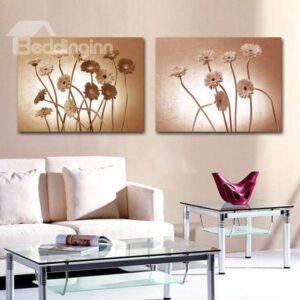 New Arrival Elegant Grey Daisy Flowers Print 2-piece Cross Film Wall Art Prints