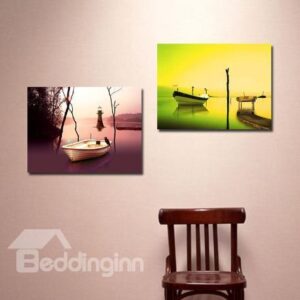 New Arrival Lovely Boats on the Lake Print 2-piece Cross Film Wall Art Prints