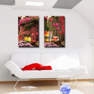 New Arrival Beautiful Pink Flower Blossoms in Vase Print 2-piece Cross Film Wall Art Prints