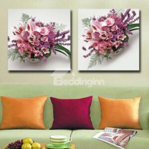 New Arrival Beautiful Pink Flower Sets Print 2-piece White Cross Film Wall Art Prints