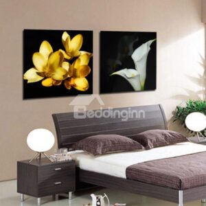 New Arrival Elegant White Calla and Yellow Flowers Print 2-piece White Cross Film Wall Art Prints