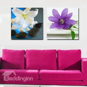 New Arrival Lovely White and Purple Flowers Print 2-piece White Cross Film Wall Art Prints