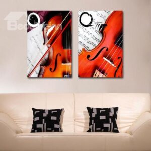 New Arrival Elegant Violin and Fiddle-stick Print 2-piece Cross Film Wall Art Prints
