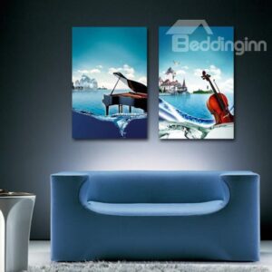 New Arrival Beautiful Piano and Violin Print 2-piece Cross Film Wall Art Prints