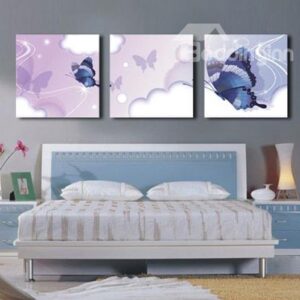 New Arrival Lovely Blue Butterflies Print 3-piece Cross Film Wall Art Prints