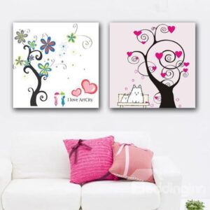 New Arrival Lovely Cartoon Trees Print 2-piece White Cross Film Wall Art Prints