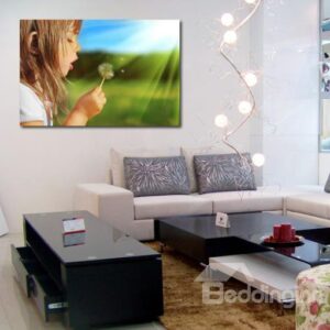 New Arrival Cute Girl Blowing Dandelion Print Cross Film Wall Art Prints