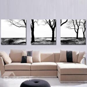 New Arrival Elegant Black Trees Print 3-piece Cross Film Wall Art Prints