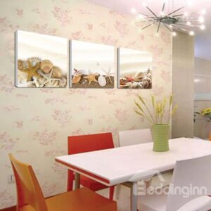 New Arrival Lovely Starfish and Shells on the Beach Print 3-piece Cross Film Wall Art Prints