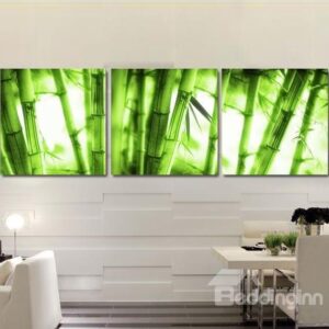 New Arrival Lovely Green Bamboos Print 3-piece Cross Film Wall Art Prints
