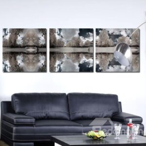 New Arrival Elegant Grey Trees and Shadows Print 3-piece Cross Film Wall Art Prints