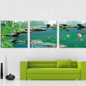 New Arrival Beautiful Lotus and Cobblestones Print 3-piece Cross Film Wall Art Prints