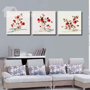 New Arrival Lovely Red Roses and Leaves Print 3-piece Cross Film Wall Art Prints