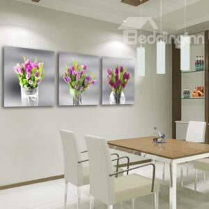 New Arrival Beautiful Purple Flowers in Glass Vase Print 3-piece Cross Film Wall Art Prints