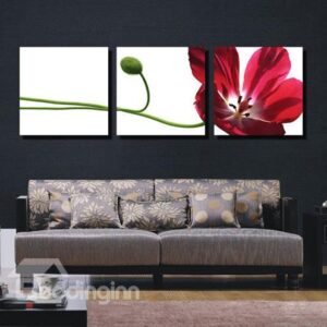 New Arrival Lovely Red Flower and Bud Print 3-piece Cross Film Wall Art Prints