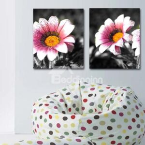 New Arrival Elegant Pink Daisy Flowers Print 2-piece Cross Film Wall Art Prints