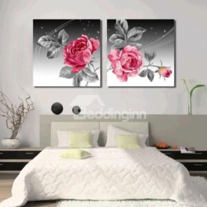 New Arrival Beautiful Red Peony Flowers Print 2-piece Cross Film Wall Art Prints