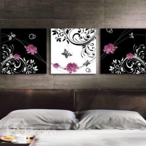 New Arrival Lovely Pink Peony Flowers and Floral Borders Print 3-piece Cross Film Wall Art Prints