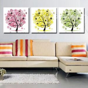 New Arrival Lovely Colorful Trees Print 3-piece Cross Film Wall Art Prints